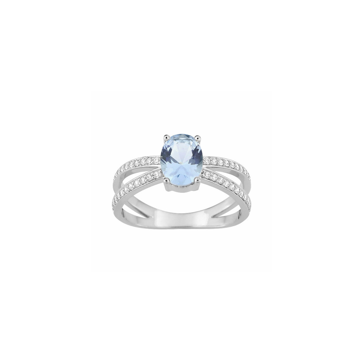 Anillo Mujer Plata Rodio Garras Circonitas Blancas y Azules 14 - 000280127