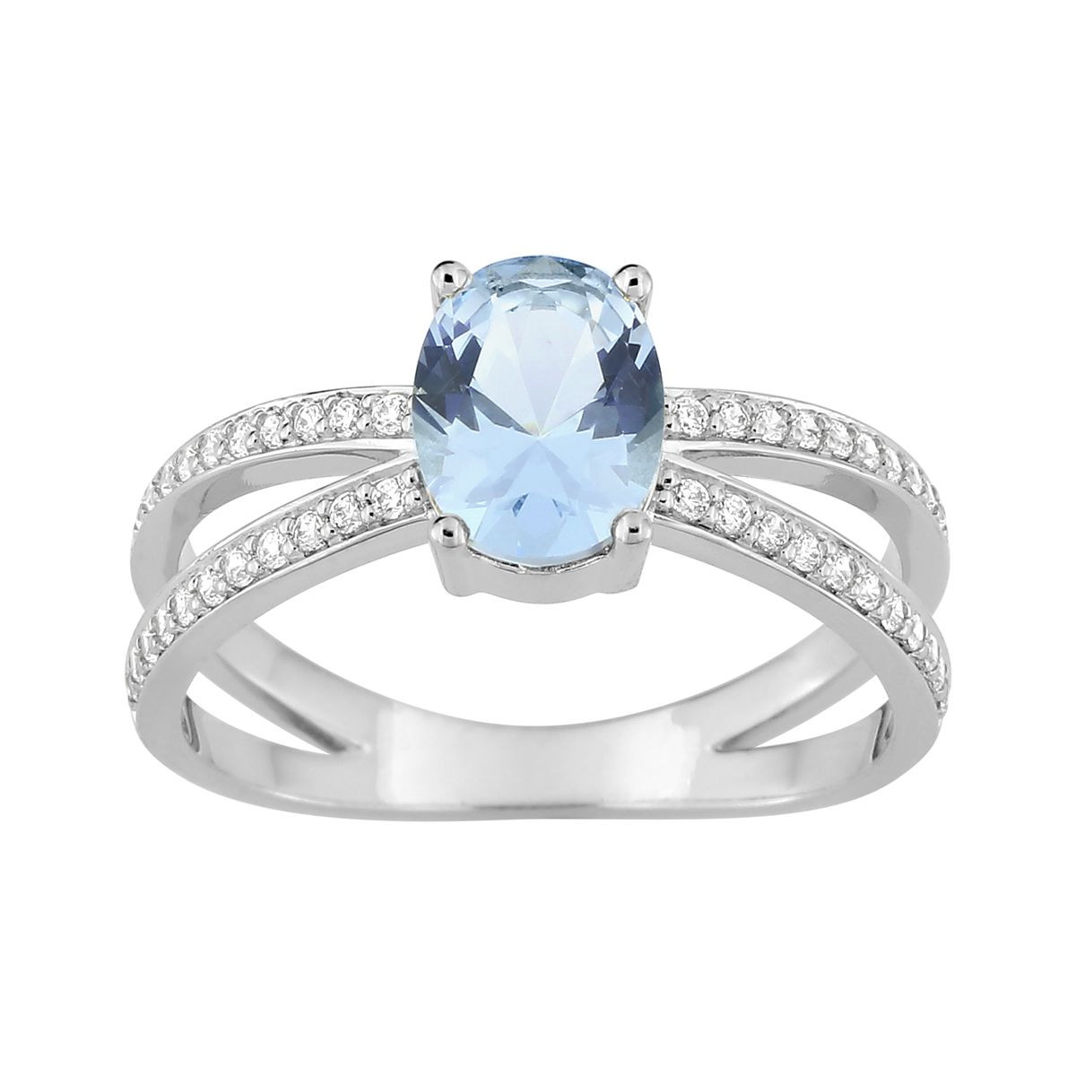 Anillo Mujer Plata Rodio Garras Circonitas Blancas y Azules 14 - 000280127