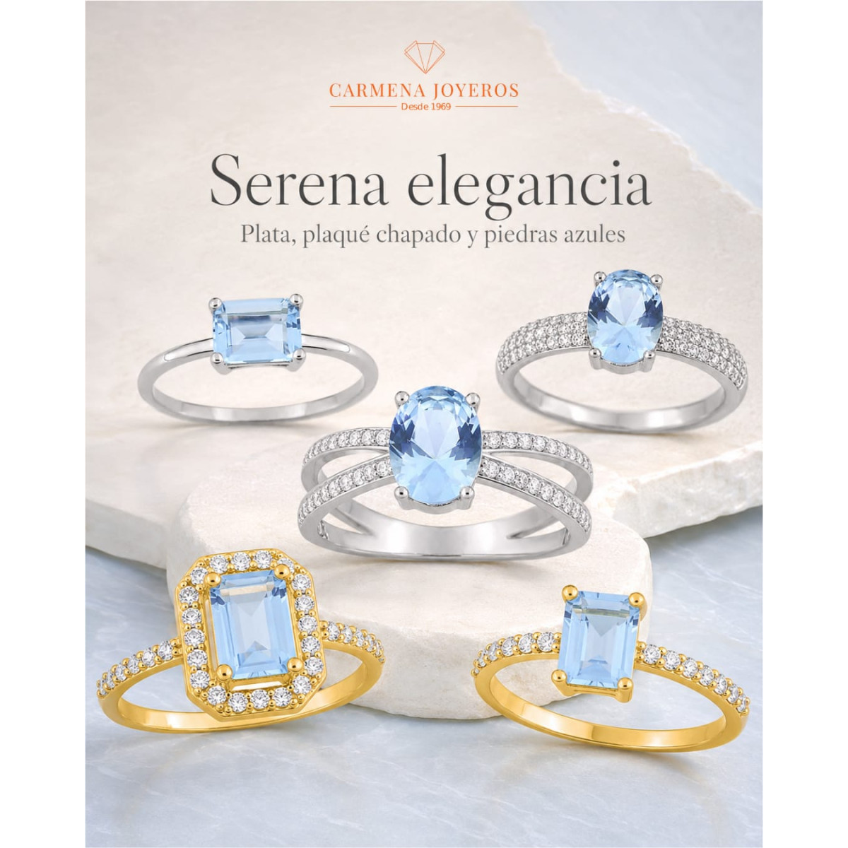 Anillo Mujer Plaque Chapado Circonitas Azul y Blancas 12 - 000280129