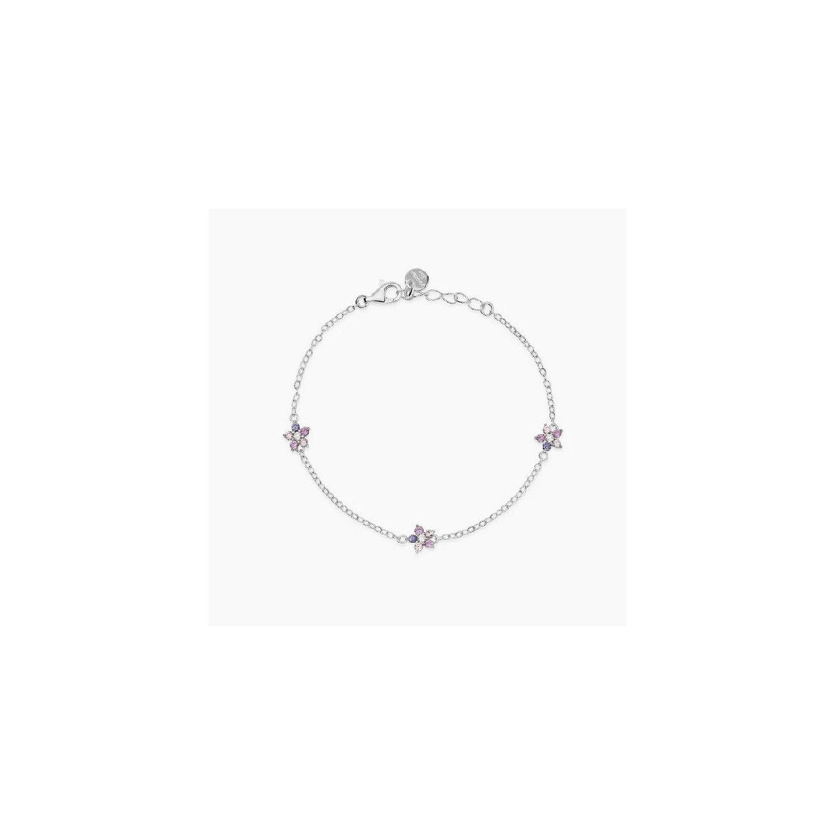 Pulsera Niña Plata Flores Circonitas Rosas 14,5/16,5 cm - 000820220