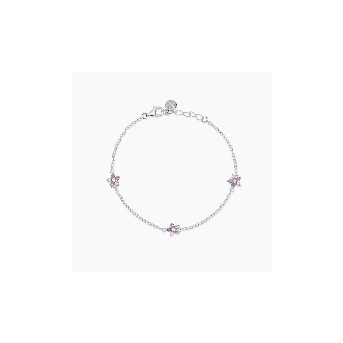 Pulsera Niña Plata Flores Circonitas Rosas 14,5/16,5 cm - 000820220