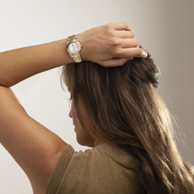 Reloj Mujer Cuarzo Acero Bicolor Esfera Nácar Circonitas Tam 31 mm - 18931/1