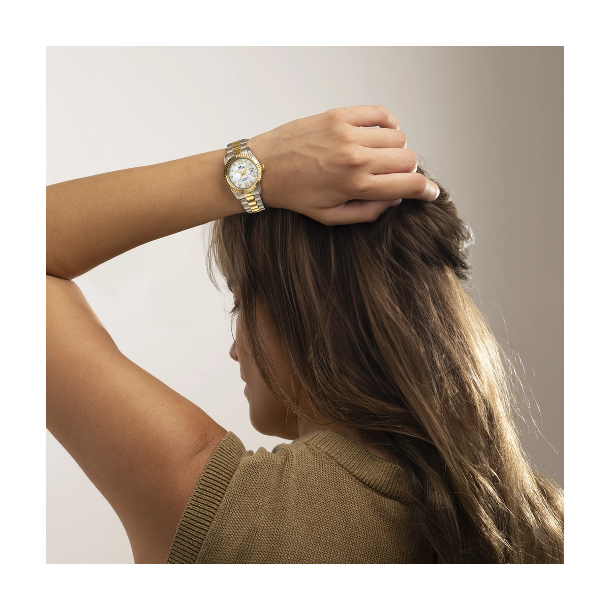 Reloj Mujer Cuarzo Acero Bicolor Esfera Nácar Circonitas Tam 31 mm - 18931/1