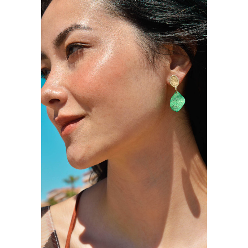 Pendientes Mujer Salvatore Metal Dorado Esmalte Verde 16 x 37 mm - 000230962
