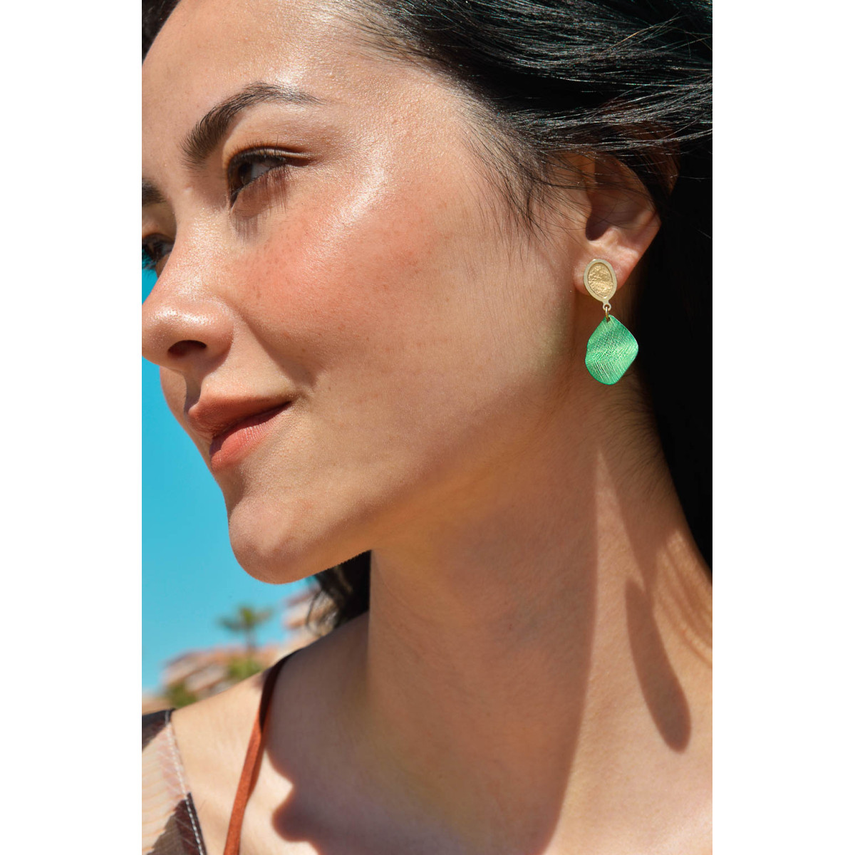 Pendientes Mujer Salvatore Metal Dorado Esmalte Verde 16 x 37 mm - 000230962
