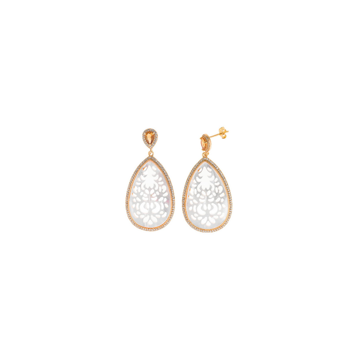 Pendientes Mujer Salvatore Plata Dorada Madreperla Finigrana Topacio 24 x 48 mm - 000230975