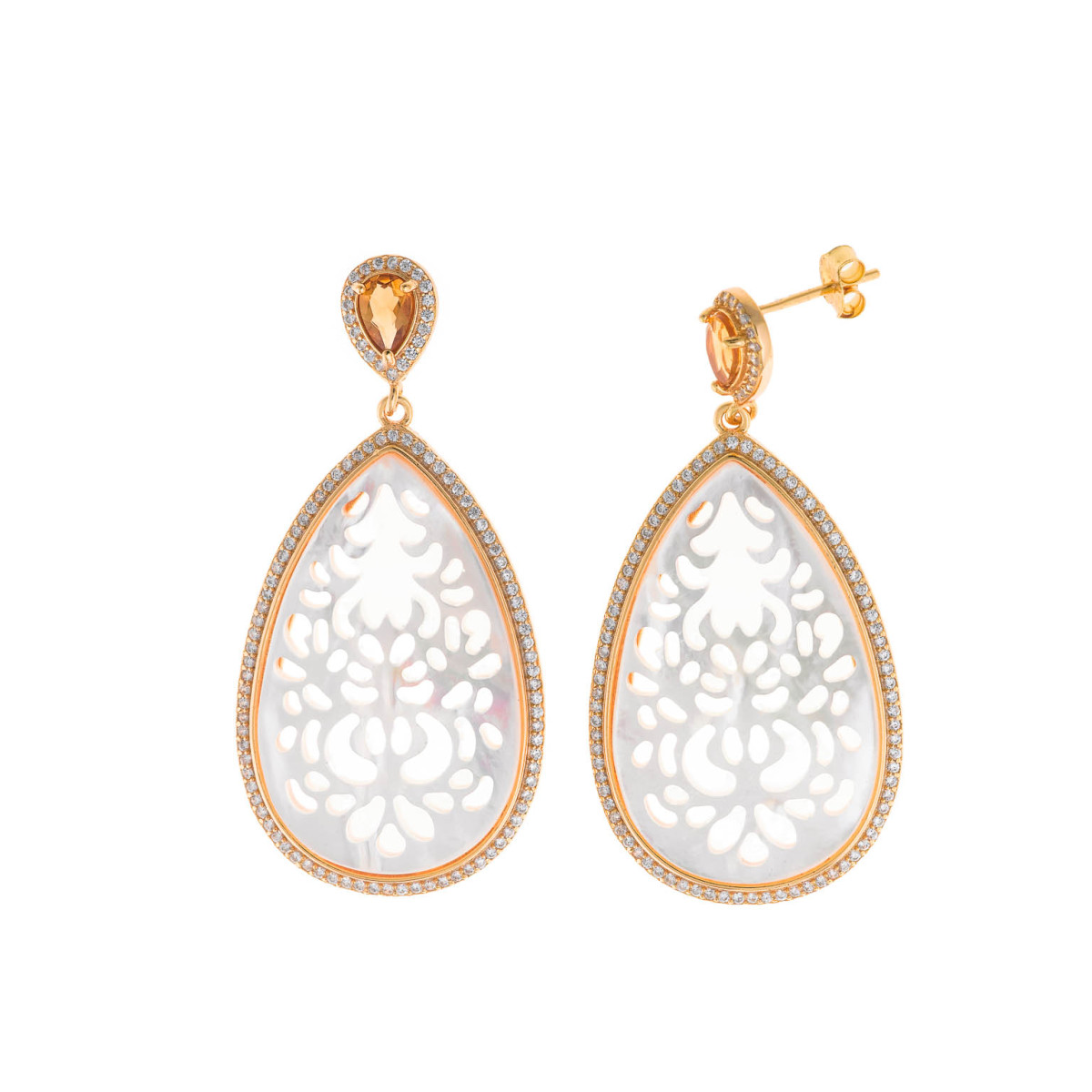 Pendientes Mujer Salvatore Plata Dorada Madreperla Finigrana Topacio 24 x 48 mm - 000230975