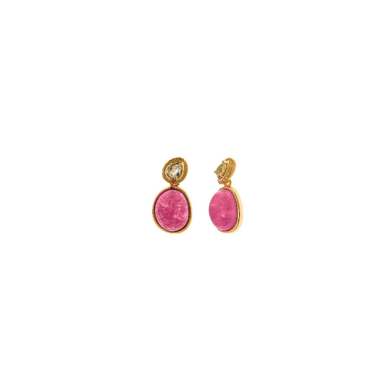 Pendientes Mujer Salvatore Plata Dorada Cuarzo Rosa 10 x 20 mm - 000230967