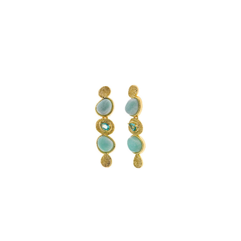 Pendientes Mujer Salvatore Plata Dorada Cuarzo Verdes 8 x 33 mm - 000230968
