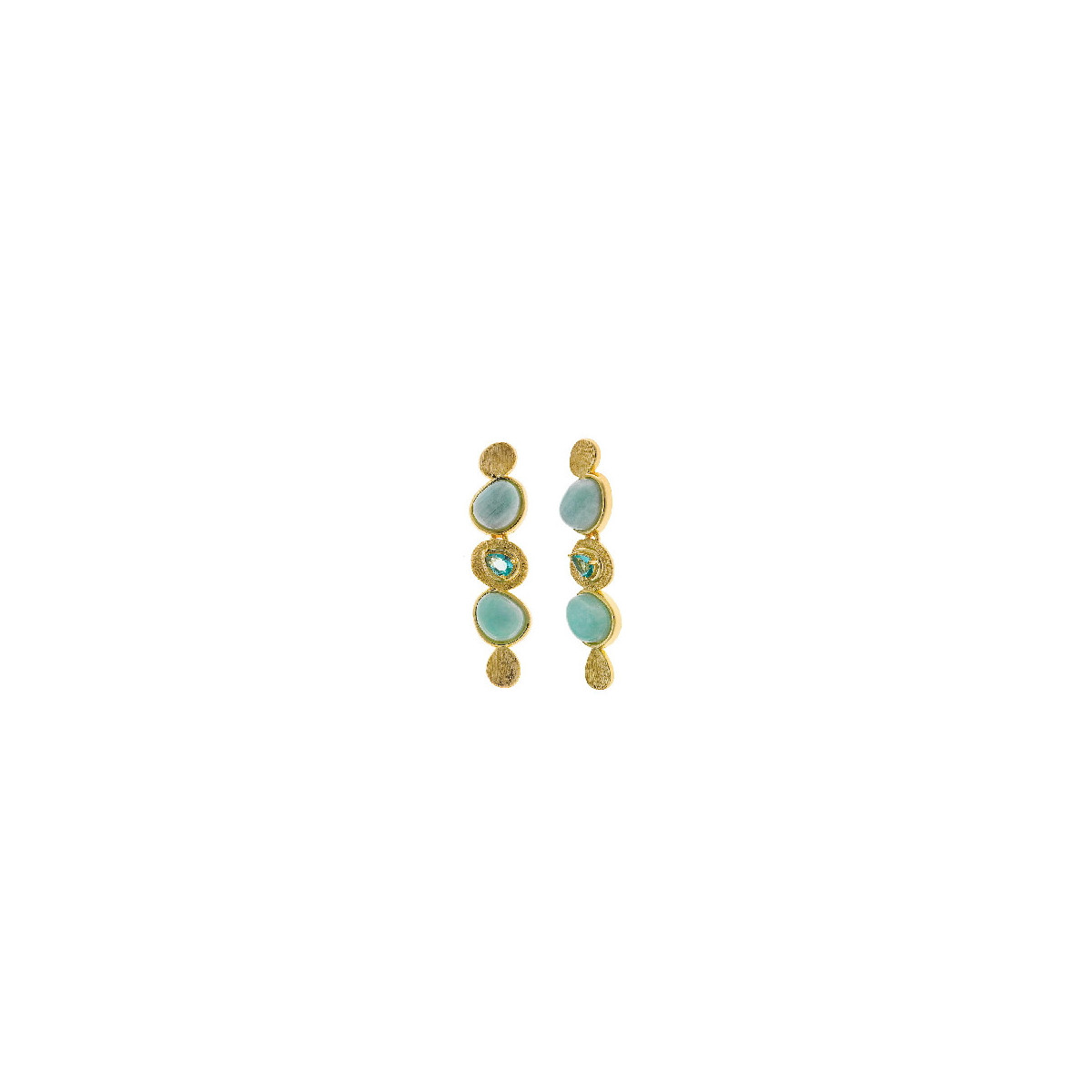 Pendientes Mujer Salvatore Plata Dorada Cuarzo Verdes 8 x 33 mm - 000230968