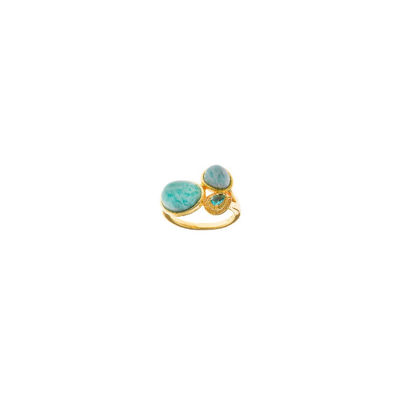 Anillo Mujer Plata Dorada Cuarzos Verdes 12 - 000230971