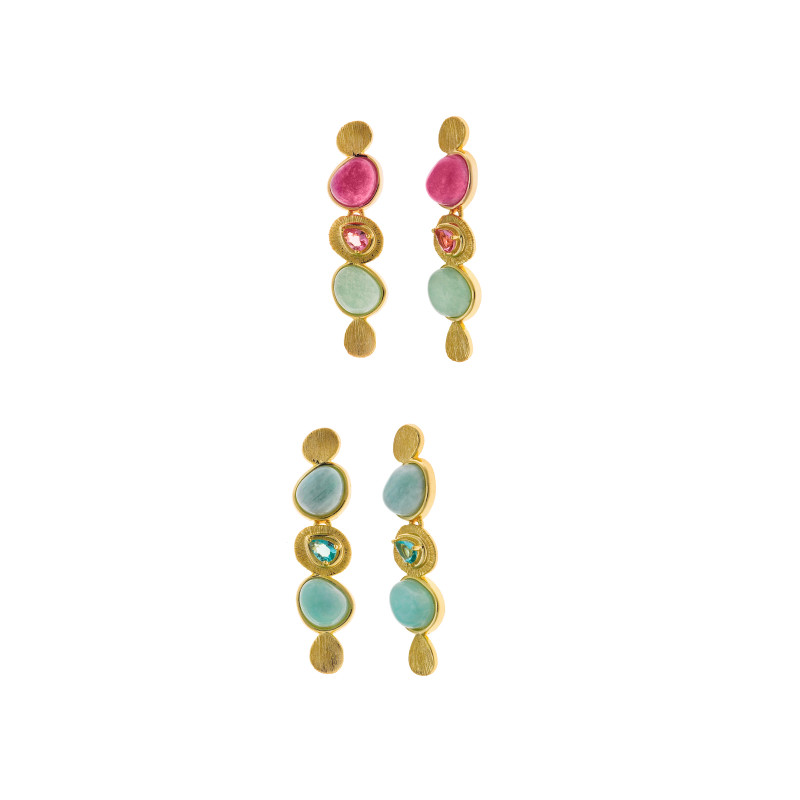 Pendientes Mujer Salvatore Plata Dorada Cuarzo Verdes 8 x 33 mm - 000230968