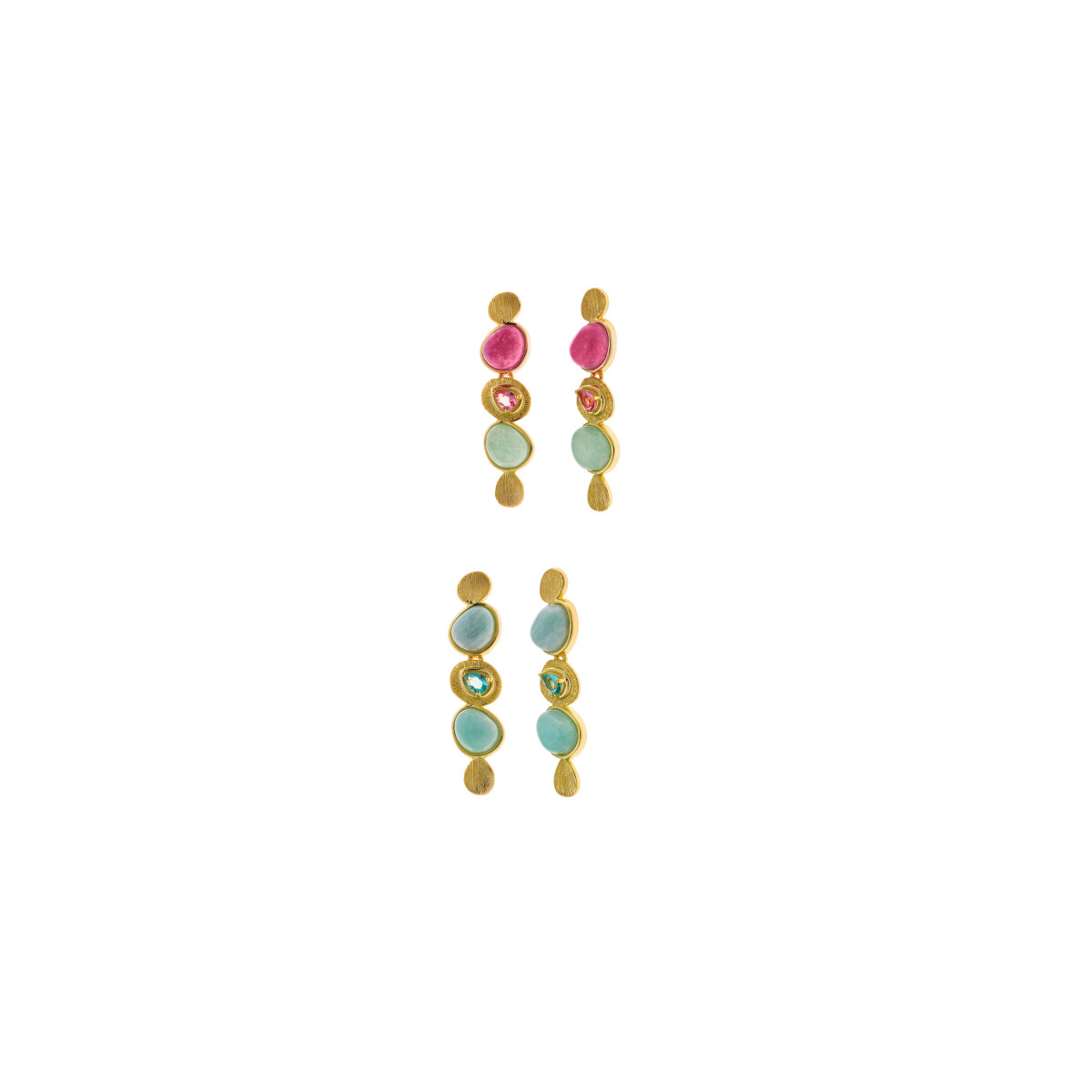 Pendientes Mujer Salvatore Plata Dorada Cuarzo Verdes 8 x 33 mm - 000230968