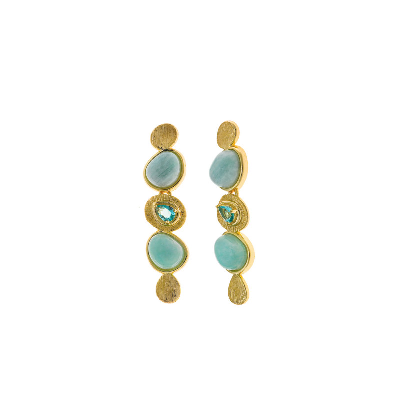 Pendientes Mujer Salvatore Plata Dorada Cuarzo Verdes 8 x 33 mm - 000230968