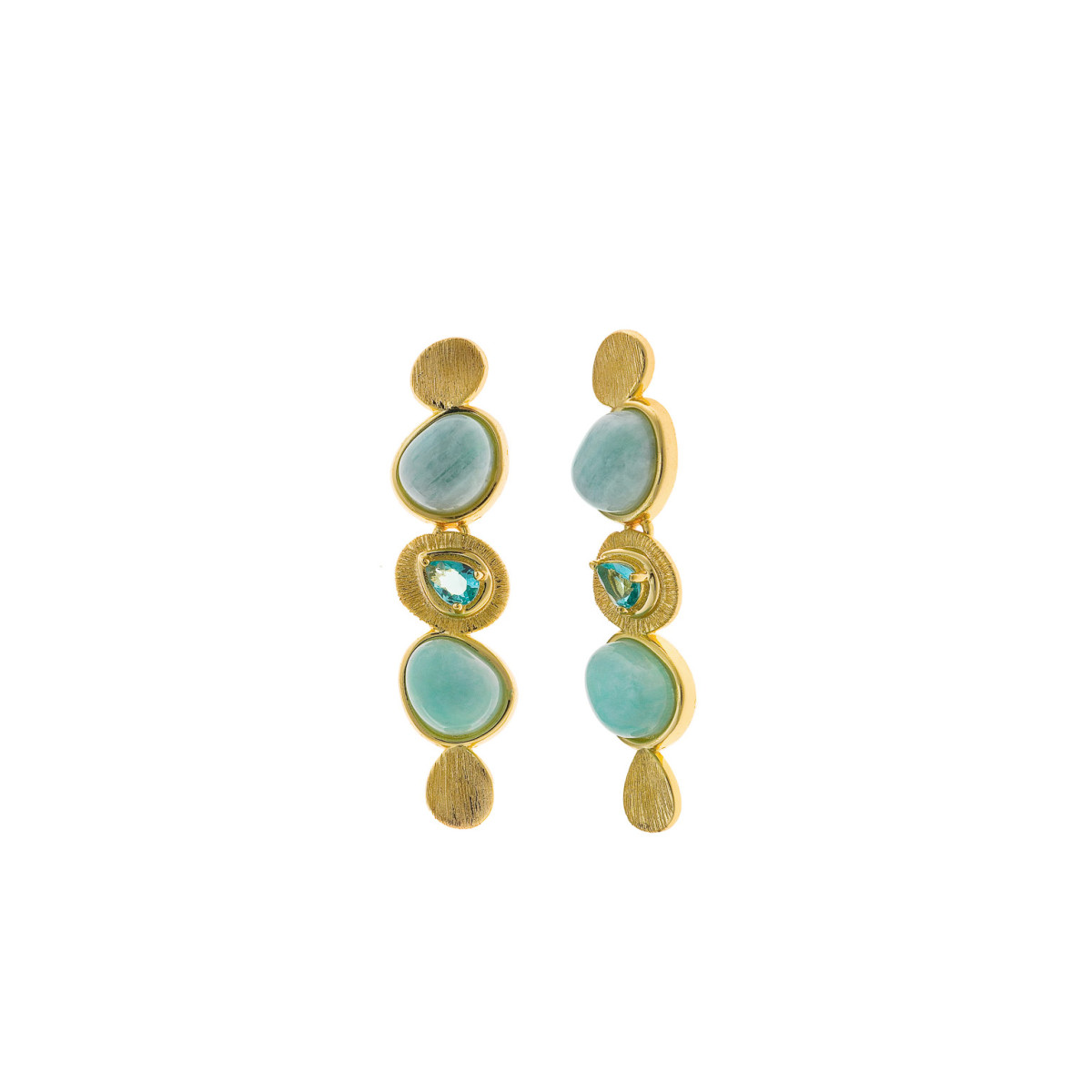 Pendientes Mujer Salvatore Plata Dorada Cuarzo Verdes 8 x 33 mm - 000230968
