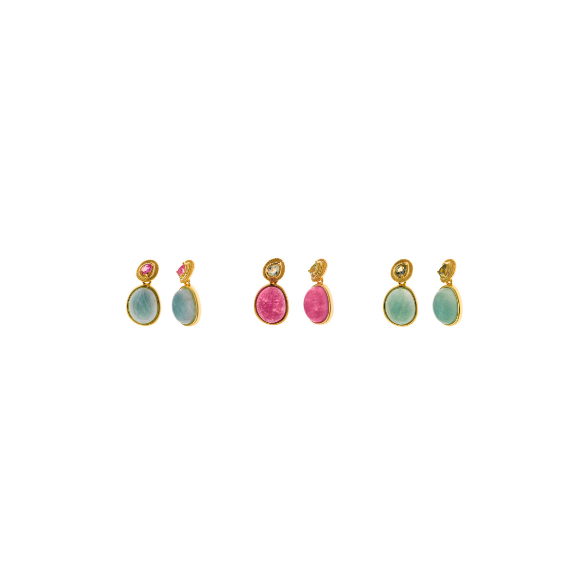 Pendientes Mujer Salvatore Plata Dorada Cuarzo Rosa 10 x 20 mm - 000230967