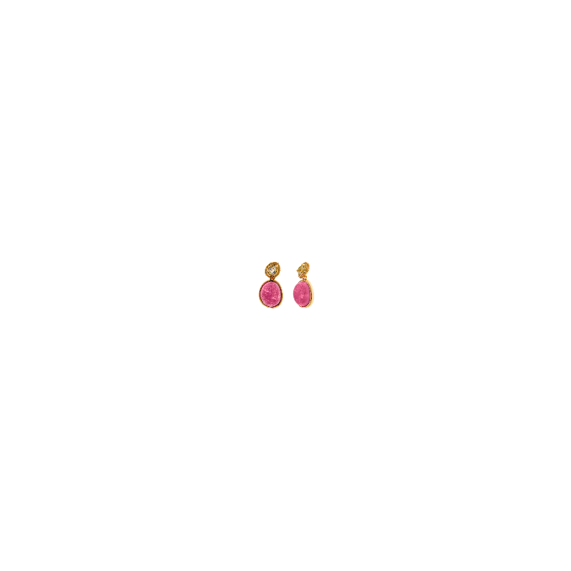 Pendientes Mujer Salvatore Plata Dorada Cuarzo Rosa 10 x 20 mm - 000230967