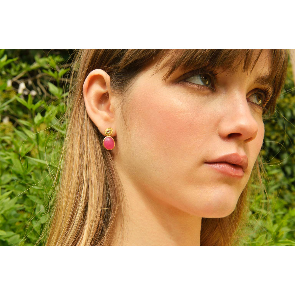 Pendientes Mujer Salvatore Plata Dorada Cuarzo Rosa 10 x 20 mm - 000230967