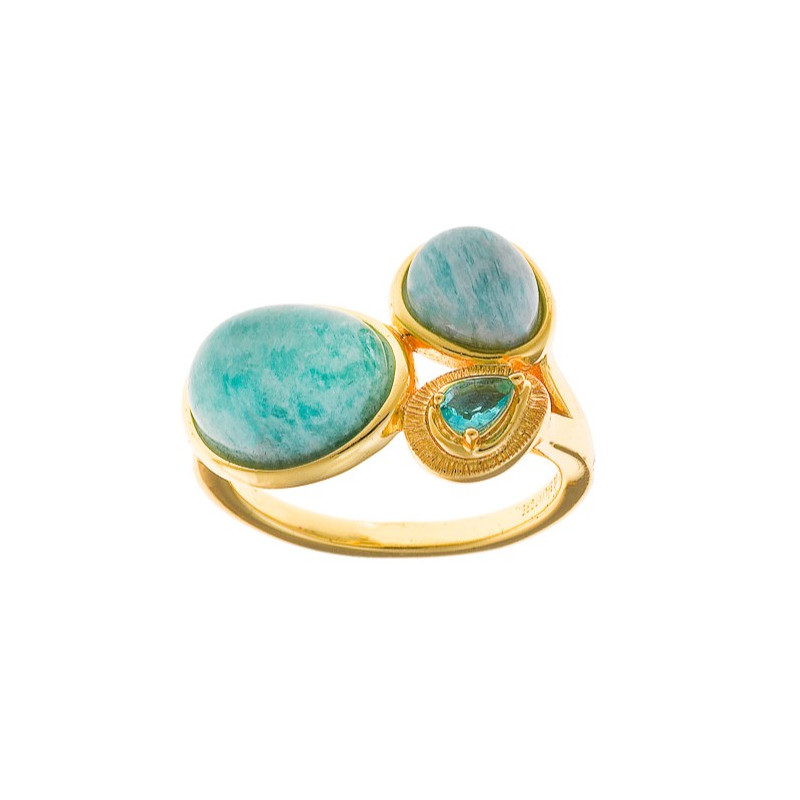 Anillo Mujer Plata Dorada Cuarzos Verdes 12 - 000230971