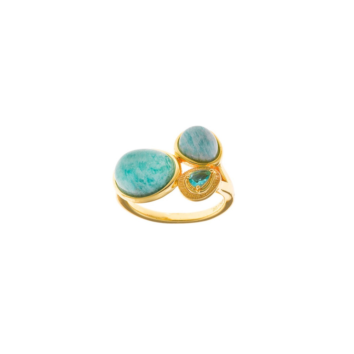 Anillo Mujer Plata Dorada Cuarzos Verdes 12 - 000230971