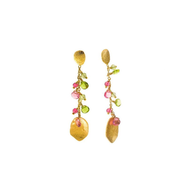 Pendientes Mujer Salvatore Plata Latón Dorado Cristales Rosas y Verdes 10x 62 mm - 000230983