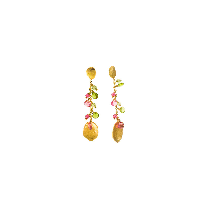 Pendientes Mujer Salvatore Plata Latón Dorado Cristales Rosas y Verdes 10x 62 mm - 000230983