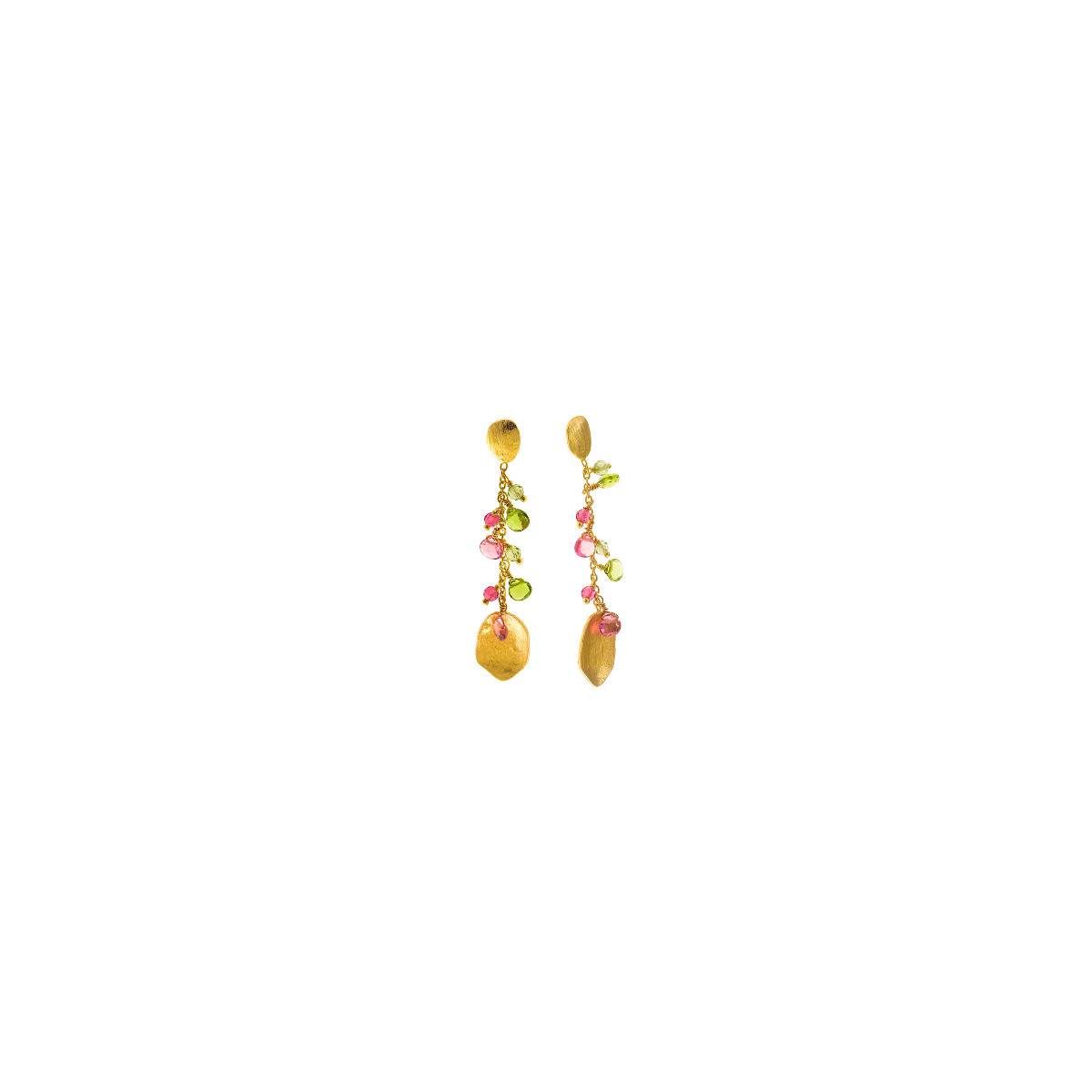 Pendientes Mujer Salvatore Plata Latón Dorado Cristales Rosas y Verdes 10x 62 mm - 000230983