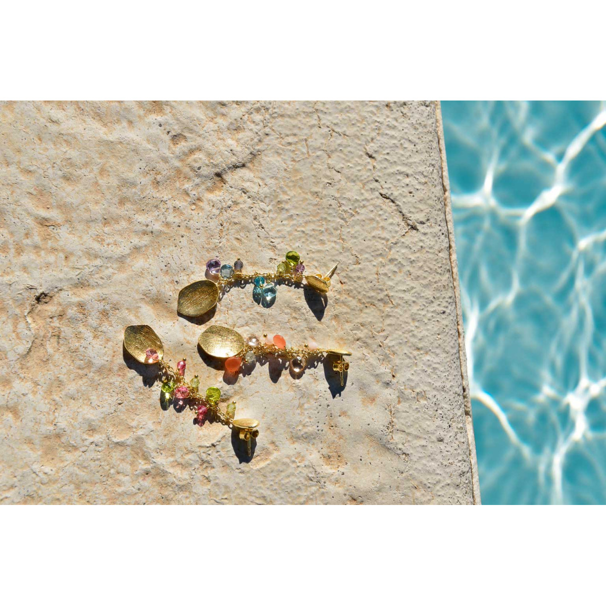 Pendientes Mujer Salvatore Plata Latón Dorado Cristales Rosas y Verdes 10x 62 mm - 000230983