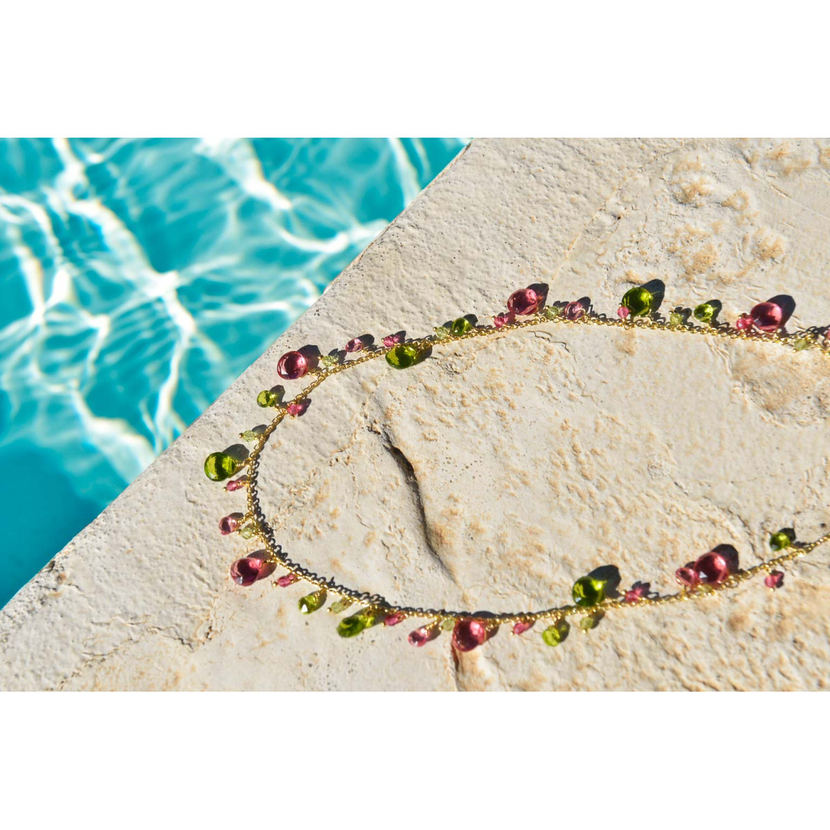 Collar Mujer Salvatore Plata Latón Dorado Cristales Rosas y Verdes - 000230984