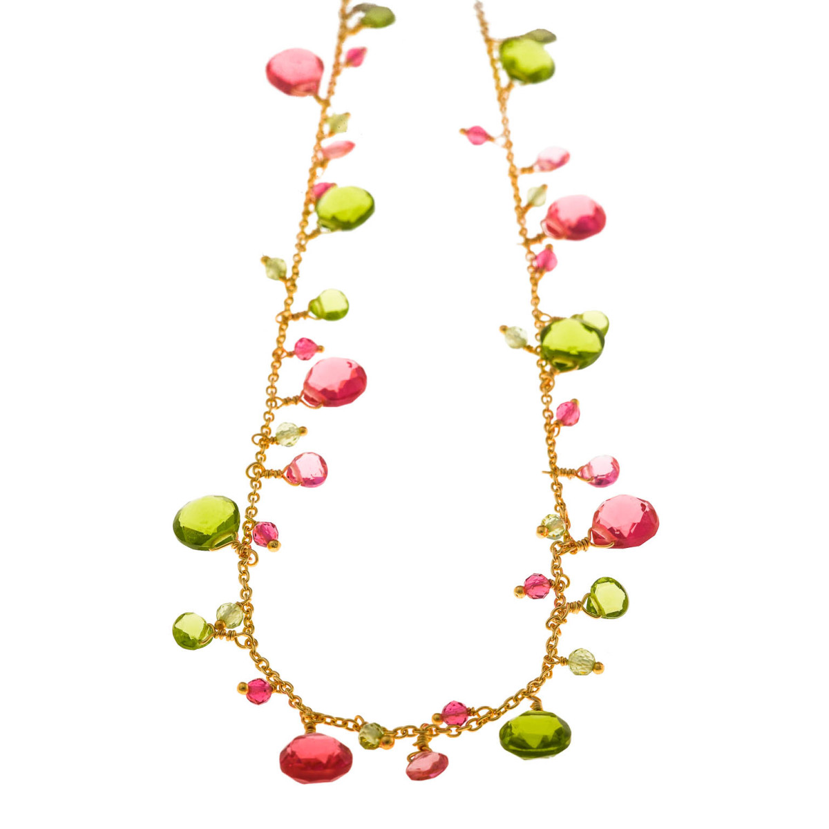 Collar Mujer Salvatore Plata Latón Dorado Cristales Rosas y Verdes - 000230984
