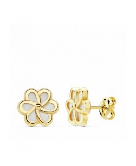 Pendientes Niña o Mujer Oro Amarillo 18 ktes Flor Nacar Tamaño 8 mm - 000023037