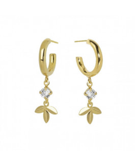 Victoria Cruz Pendientes Plata Chapada Aros Cristales Swarovski Hojas Tamaño 3 x 35 mm - 000180195