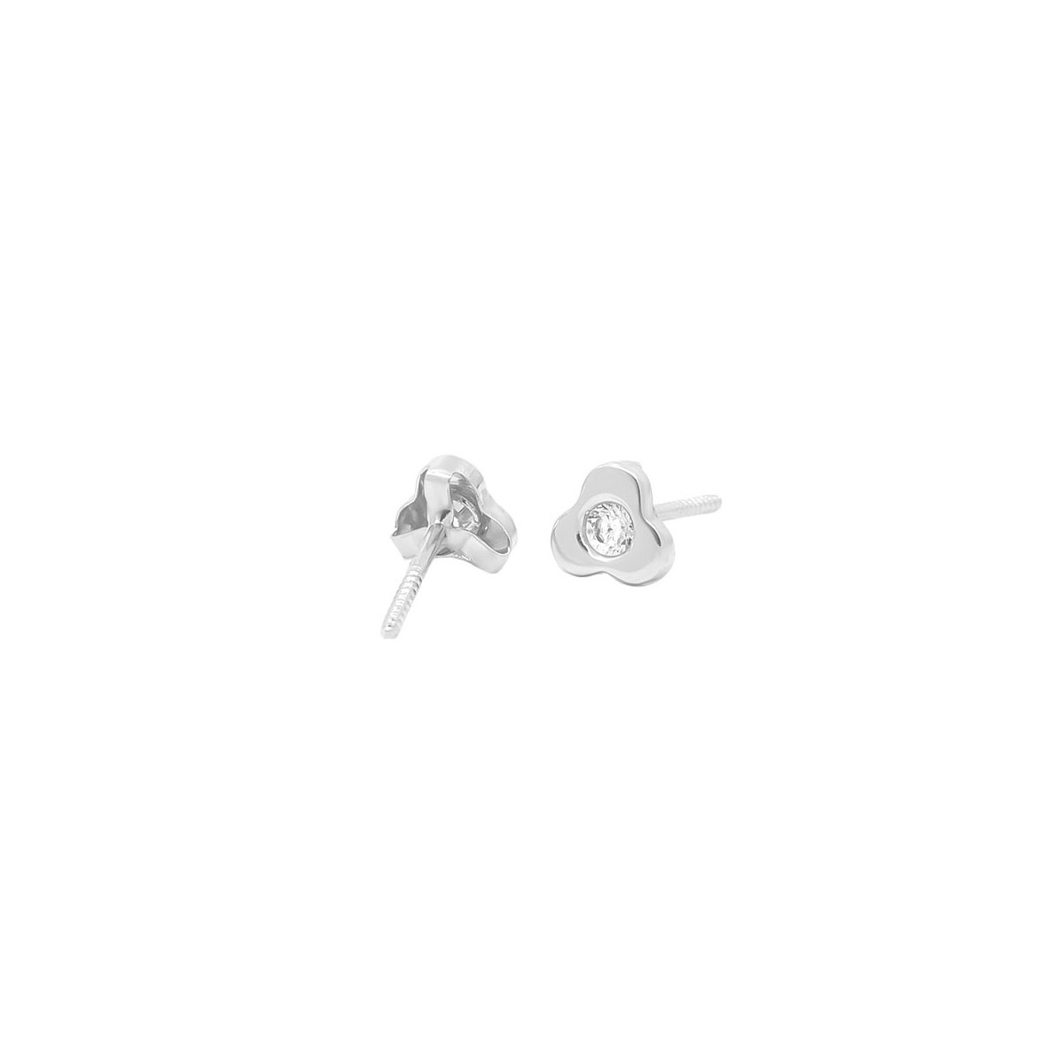 Pendientes Niña Oro Blanco 18 ktes Trébol Circonita 4 mm - 000310149